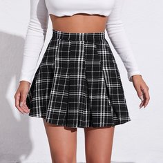 Плиссированная юбка в клетку с молнией сбоку Shein