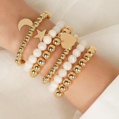 6шт браслет из бусин с сердечком и звездой Shein