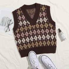 Жилет с ромбическим рисунком Shein