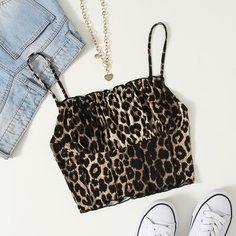 Топ на бретелях с леопардовым принтом и сборками на груди Shein