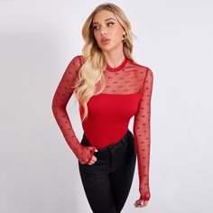 Топ с сетчатой вставкой в горошек Shein