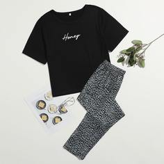 Леопардовый принт Повседневный Пижама Shein