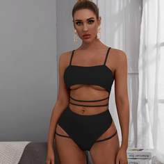 Однотонный слитный купальник с разрезом Shein
