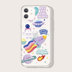 Чехол для iPhone с узором астронавта и ракеты Shein