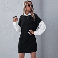 на пуговицах Контрастный цвет Повседневный Платье Shein