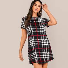 Платье в клетку с коротким рукавом Shein