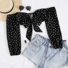 Топ в горошек с открытыми плечами Shein