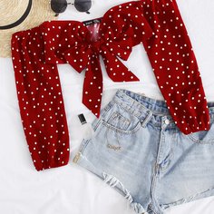 Топ в горошек с открытыми плечами Shein