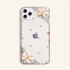 Прозрачный чехол для iPhone со стразами и бабочкой Shein