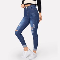 Однотонные рваные обтягивающие джинсы Shein