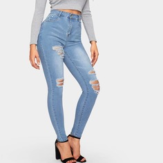 Однотонные рваные обтягивающие джинсы Shein