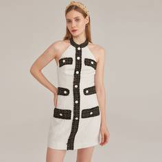 Твидовое платье с открытой спиной Shein