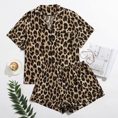 Пижама размера плюс с леопардовым принтом Shein