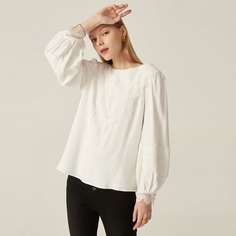 Льняной топ с кружевной отделкой Shein