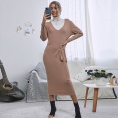 узел Одноцветный Повседневный Платья-свитеры Shein