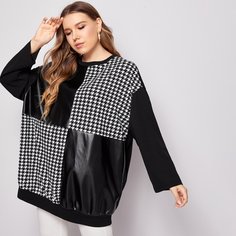 Топ размера плюс из искусственной кожи с узором "хаундстут Shein
