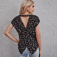 с драпировкой цветочный Бохо Блузы Shein