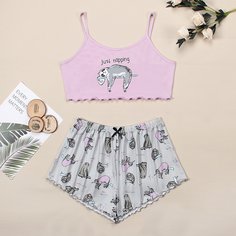 с бантом Мультяшный принт милый Пижама Shein