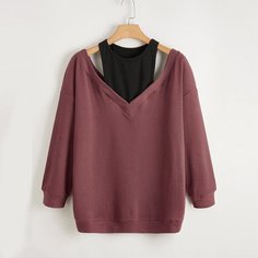 Свитшот размера плюс с вырезами на плечах Shein