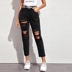 Рваные джинсы с карманом без пояса Shein