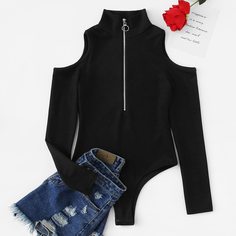 Однотонное Боди На Молнии Shein