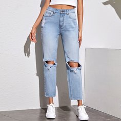 Рваные короткие джинсы Shein