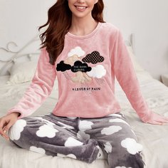 Фланелевый пижамный комплект с вышивкой Shein