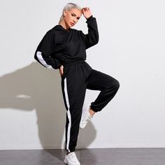 на кулиске Контрастный цвет Спортивный комплектный костюм Shein