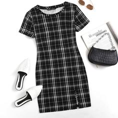 Разрез Клетка Повседневный Платье Shein