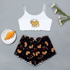с бантом Мультяшный принт милый Пижама Shein