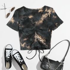 со сборками тай дай Повседневный Футболки Shein