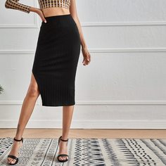 Разрез Одноцветный Элегантный Юбки Shein