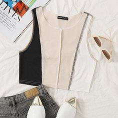 Контрастный жилет сверху Shein