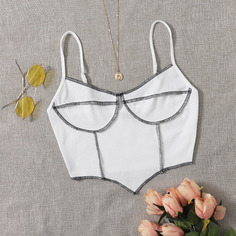 Топ с асимметричным нижним бретелем и прострочкой Shein