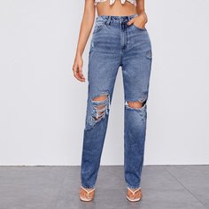Рваные прямые джинсы Shein