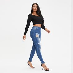 Рваные джинсы скинни Shein