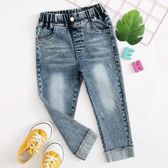 Рваные прямые джинсы для девочек Shein