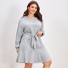 С оборками Одноцветный Повседневный Платья размер плюс Shein