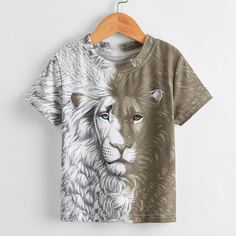 Контрастная футболка с принтом лева 3D для мальчиков Shein