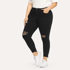 Рваные Джинсы С Высокой Талией Размер Плюс Shein