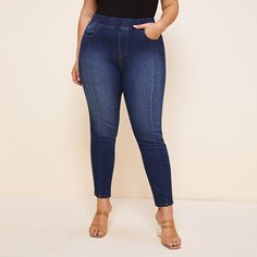 Джинсы размера плюс с эластичной талией Shein