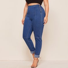 Джинсы размера плюс с высокой талией и молнией Shein