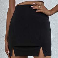 Однотонная мини-юбка с разрезом Shein