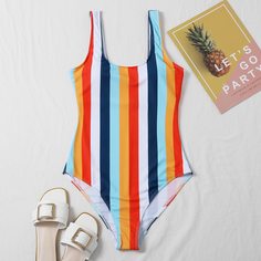 Красочный полосатый слитный купальник Shein
