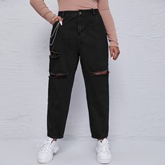 на пуговицах Одноцветный Повседневный Джинсы размер плюс Shein