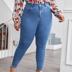 Джинсы размера плюс с высокой талией и карманом Shein