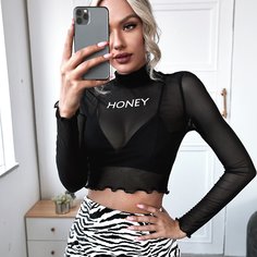 Сетчатый кроп топ без бюстгальтера Shein