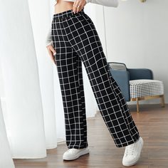 Брюки в клетку с эластичной талией Shein