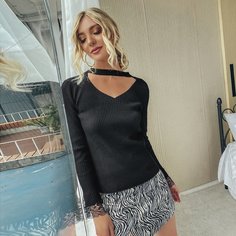 Контрастные кружева Одноцветный Повседневный Свитер Shein