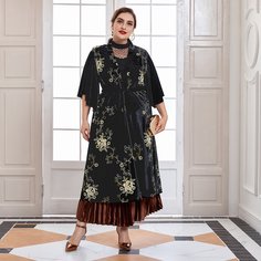 с поясом Со цветочками Элегантный Плюс размеры пальто Shein